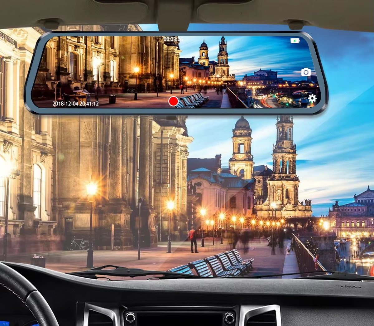 Dashcam met achteruitrijcamera - 4K - 10 inch - IPS-touchscreen - Spiegelcamera voor auto - Touchscreen - Videorecorder - Achteruitkijkspiegel - Dashcam - Voor- en achtercamera - Spiegel - Bewegingsdetectie en parkeerstand