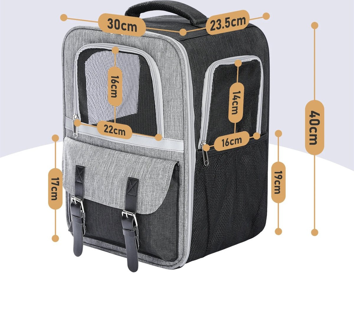 Luxury Dog Bag (L) - Travel bag - backpack for dogs and cats - 40x30x23.5cm - pet cat transport - cat bag - dog carrier bag - transport take along holiday - dog carrier travel bag - carrier - Grey
