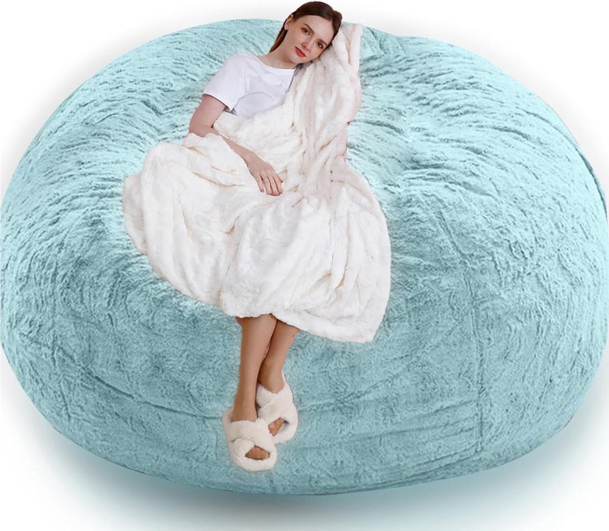 Bean bag, zitzak, XXL zitzak, pluizig, behaaglijk, zitzakstoelhoes voor volwassenen (zonder vulling), wasbaar, 180 x 90 cm, zwart (6 ft), 150 x 75 cm, hemelsblauw