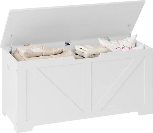 Blanket Box - Indoor Storage Box - Storage Bench - Wooden Box with Lid - Toy Box for Children - For Bedroom & Living Room - 76L - Wood - White