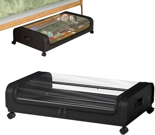 SHOP YOLO opbergbox onder bed - met wielen, deksel, metalen frame, onderbedcontainers, transparant venster - opbergtas doos organisatie thuis