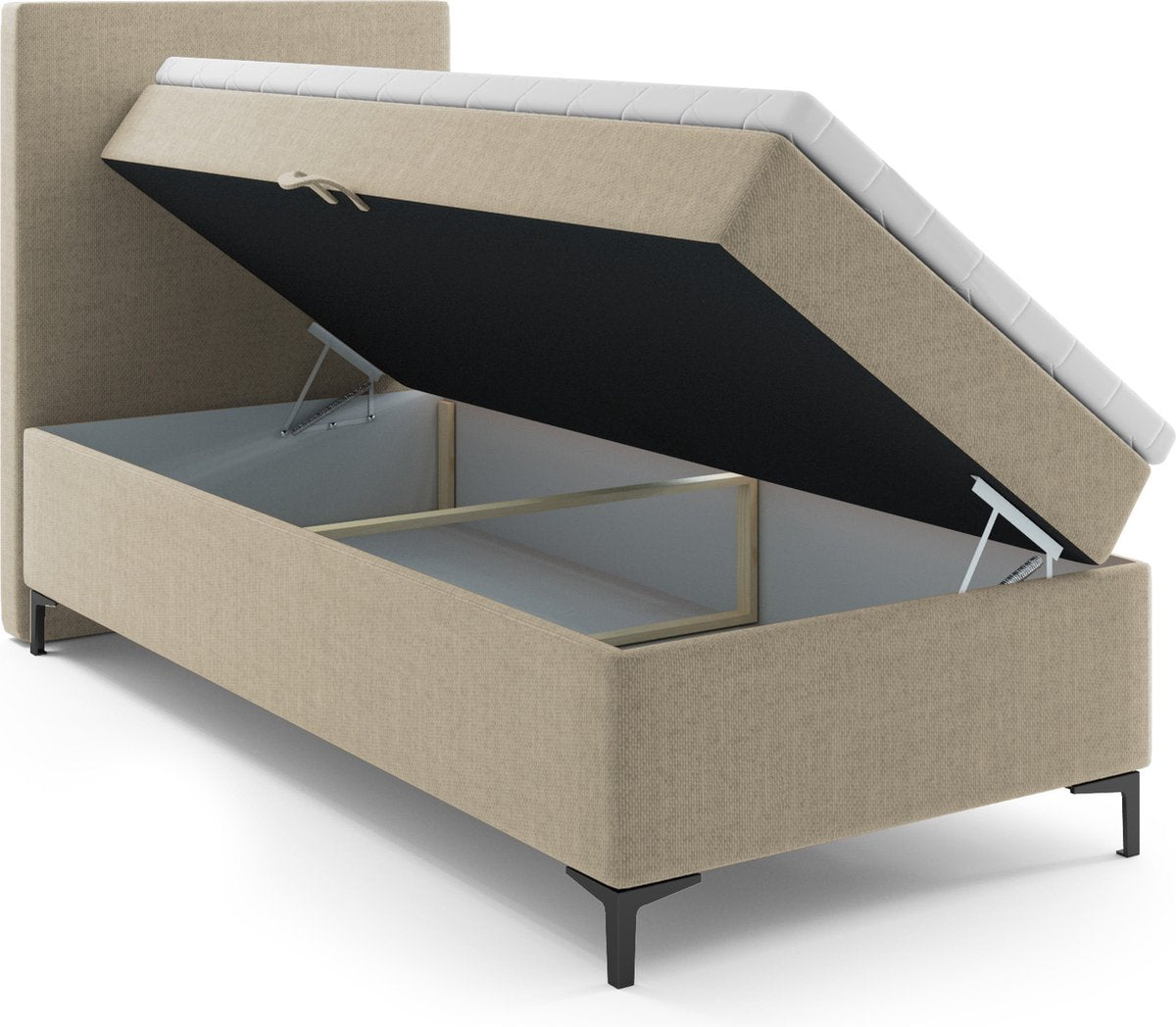 Meuba Home - Atlanta Boxspring - Beige - 90x200 - Stof - Met topper cm