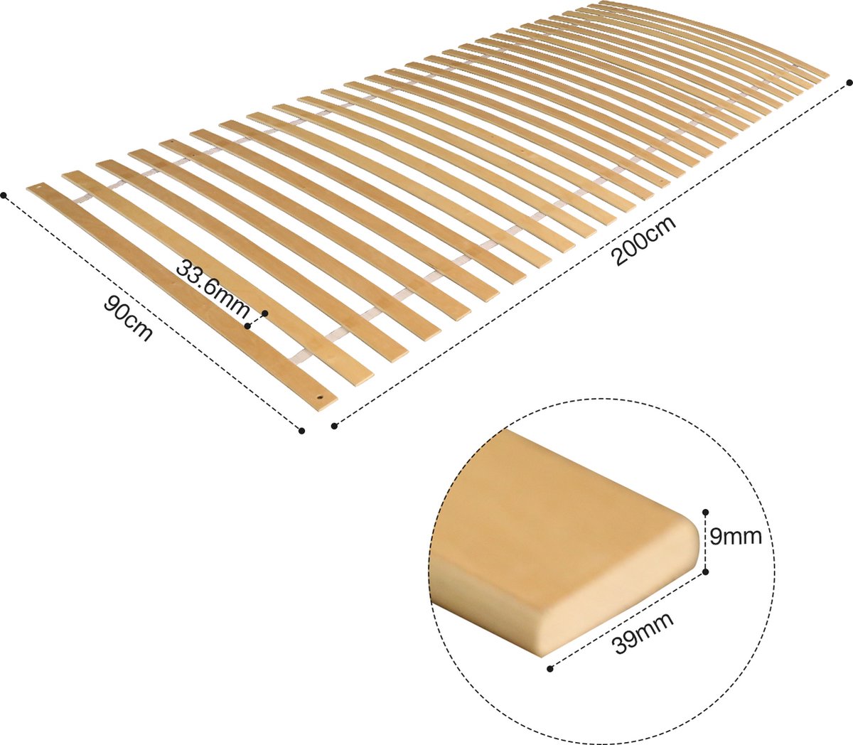 Lattenbodem 90 x 200 cm 2 stuks - Bedbodem - 28 latten - Vlak - Max. 150kg - Hout - Rol lattenbodem