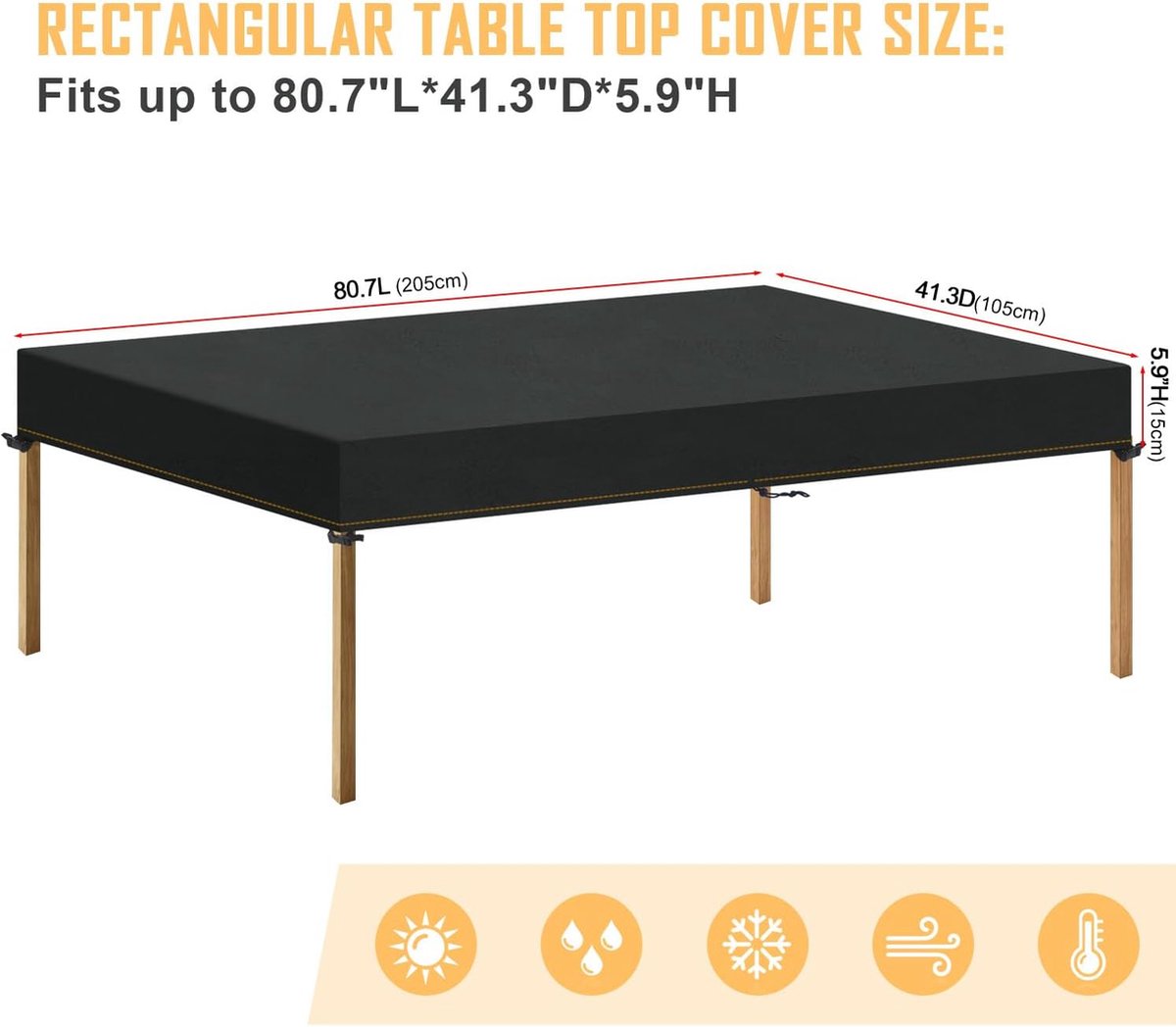 Tuintafel afdekhoes, waterdicht, winddicht, UV-bestendig, weerbestendig, 205 x 105 x 15 cm