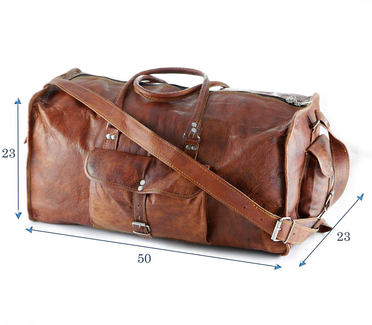 Travel bag made of REAL LEATHER - Sports bag - Weekend bag MALAGA Real Leather - Cognac Brown -HANDMADE VINTAGE STYLE Duffle bag