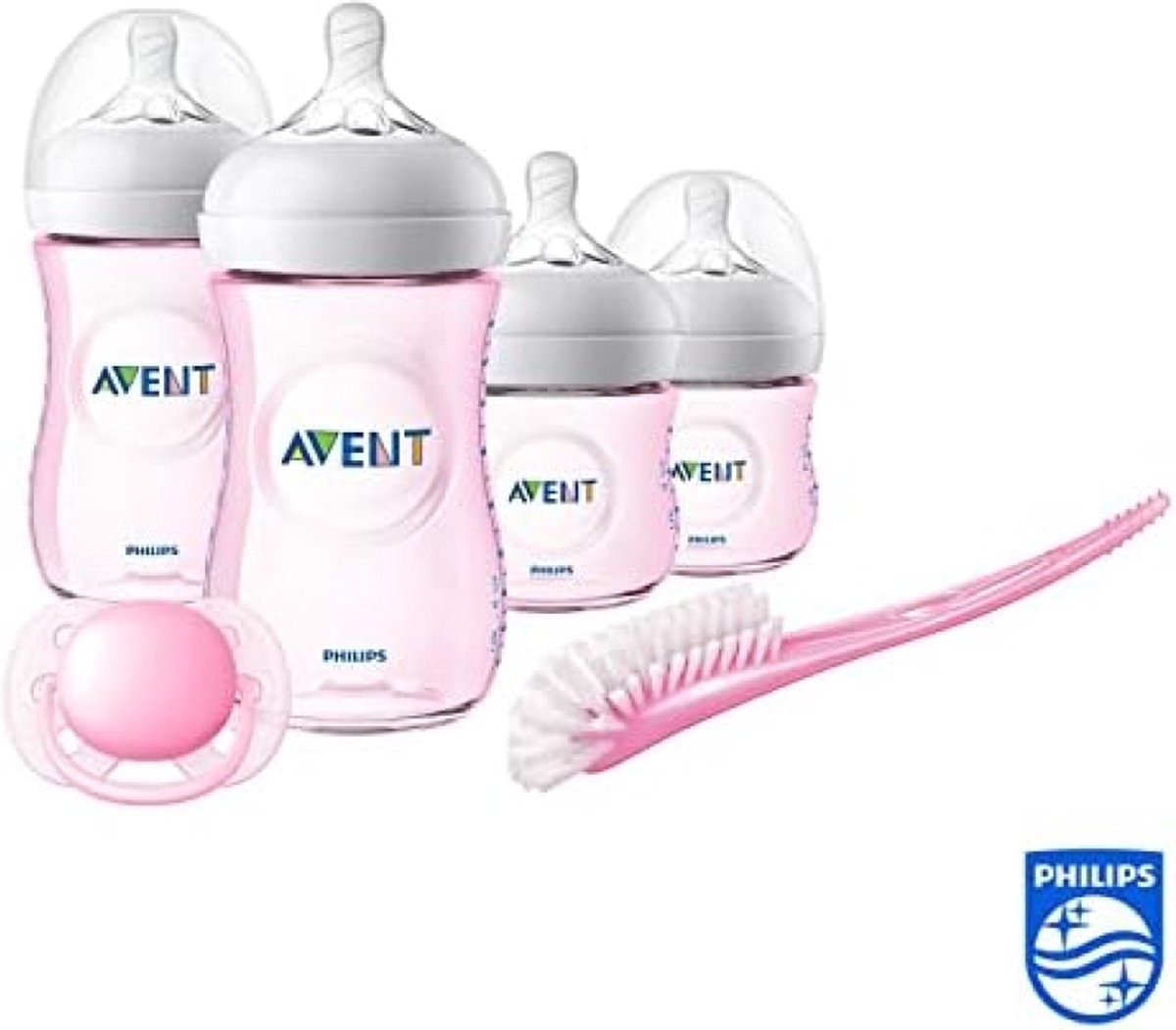 Starterset voor Pasgeborenen - Eenvoudig te combineren met borstvoeding - Brede en borstvormige speen - Antikrampjes ventiel - 4 flessen - 1 Speen - 1 Borstel