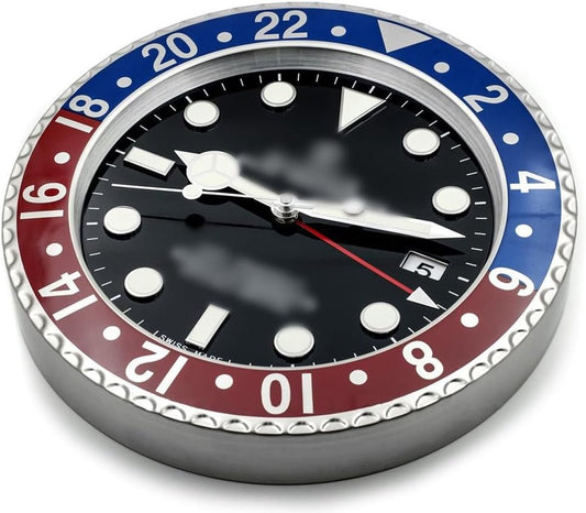 Rolex Wandklok - GMT Master Pepsi - Moderne Wandklok - Automatische Klok - Glow in the the dark wijzers - Rolex Horloge - Rood & Blauw