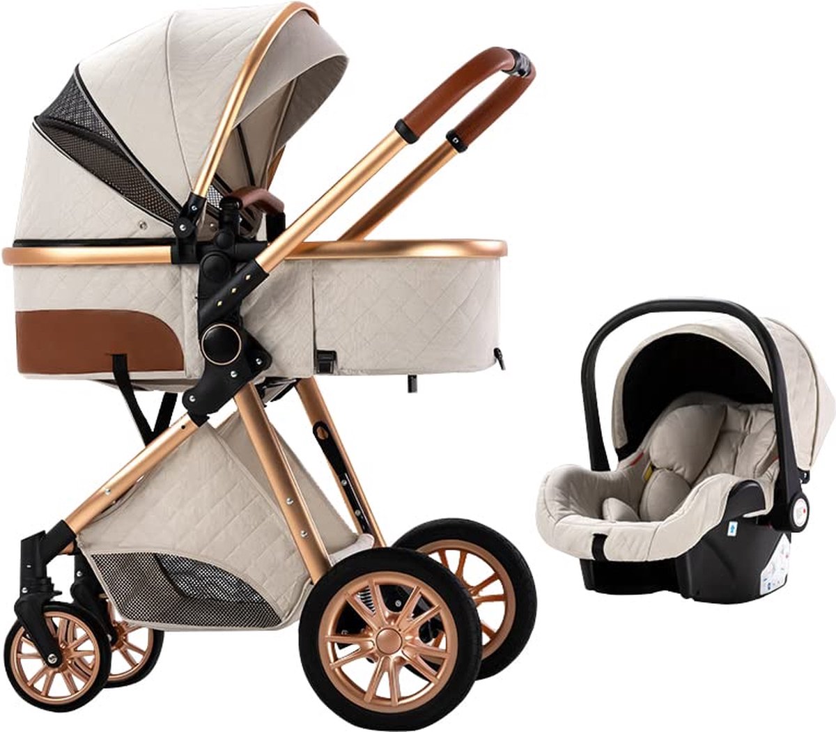 Kinderwagen 3-in-1 – Luxe kinderwagen - Buggy – Wandelwagen - Multifunctioneel – opklapbaar – Incl. autostoel – Wit