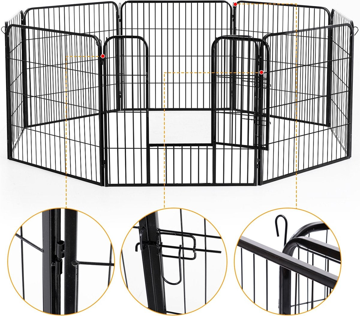 Dog run XL - Puppy run - Dog crate - Steel - 80 cm high - 640 cm circumference - Expandable