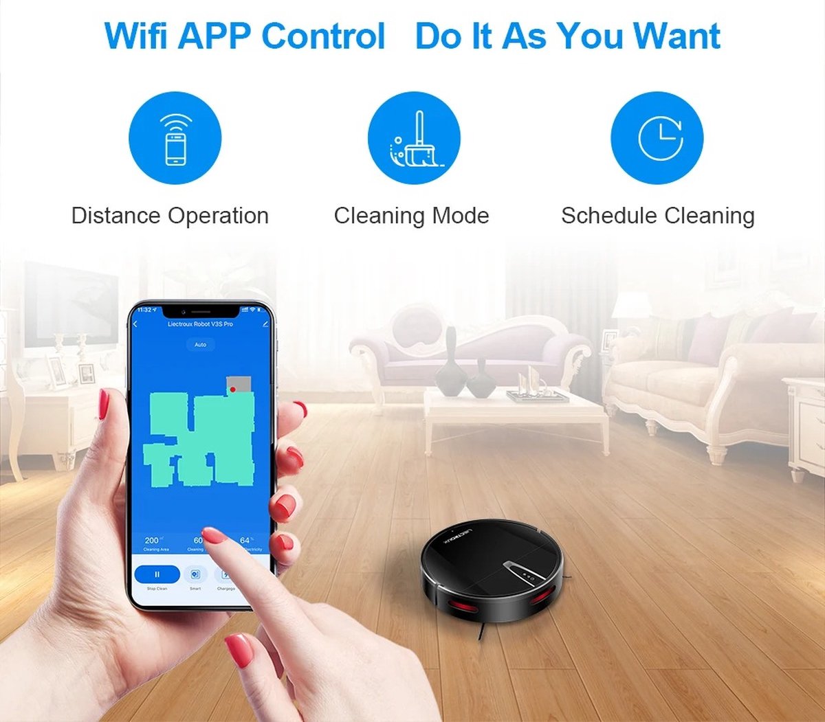 V3S PRO Robot Vacuum Cleaner - Smart Mapping - New Powerful Model - Dry and Wet Mopping Combo - WiFi App - Brushless Motor - Works with Alexa and Google Assistant - Ideal for Pet Hair - Carpet - Hard Floor