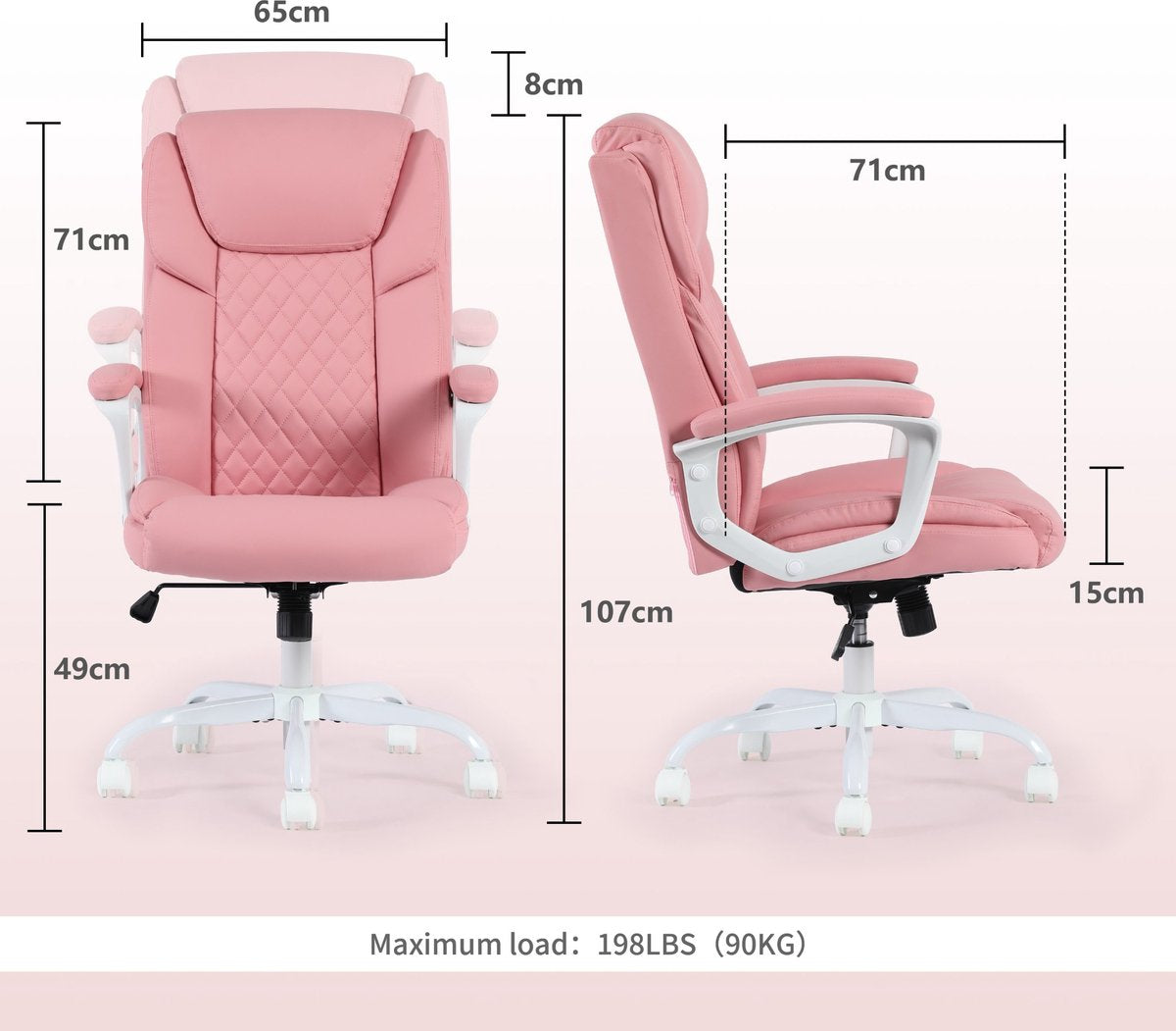 Pink Office Chair - Adjustable backrest - Waterproof and breathable - Maximum load 90 kg - PU leather fabric