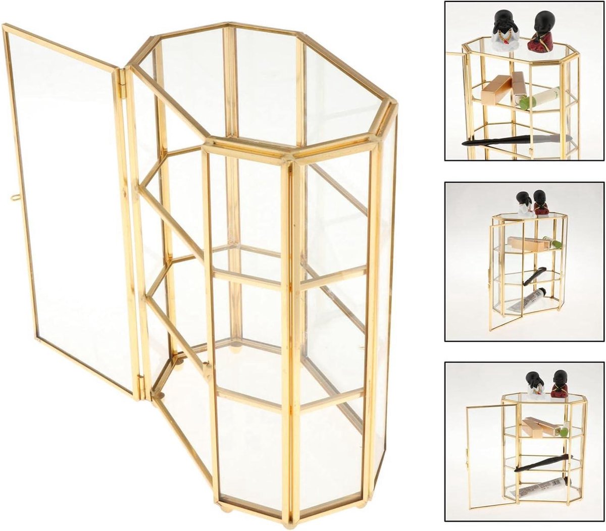 Sieradenkistje met 3 niveaus - Glazen make-uporganizer - Multifunctionele vitrine - Make-up opbergen - Tafeldecoratie make-uptafel