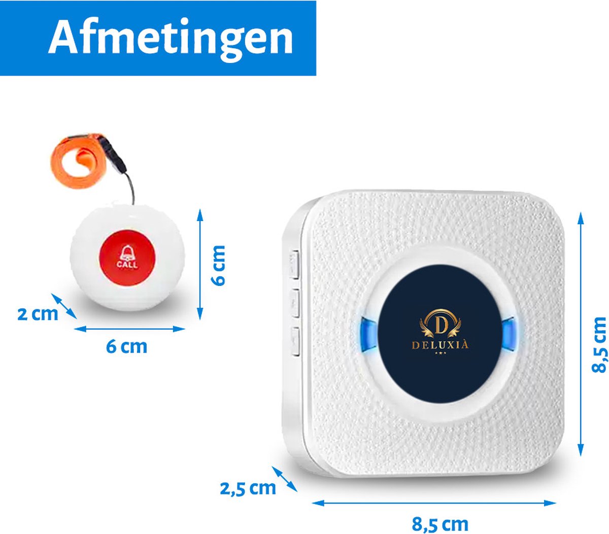 Alarmknop - SOS knop voor Senioren - Vaste Ontvanger - Senioren Alarm - Personenalarmering - Paniekknop - Persoonlijke Alarmen - Alarmknop Voor Ouderen en Hulpbehoevenden - Noodknop - Noodoproepknop