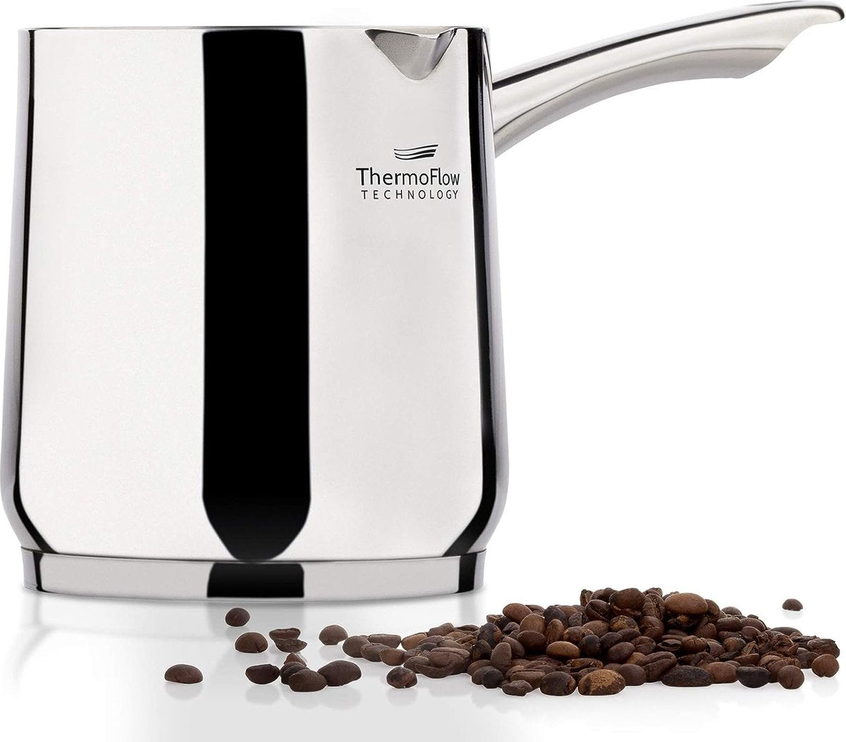 Stainless Steel Induction Moka Pot, 700ml Modern Turkish Cezve Coffee Pot with 3-Layer Steel Bottom, 700ml