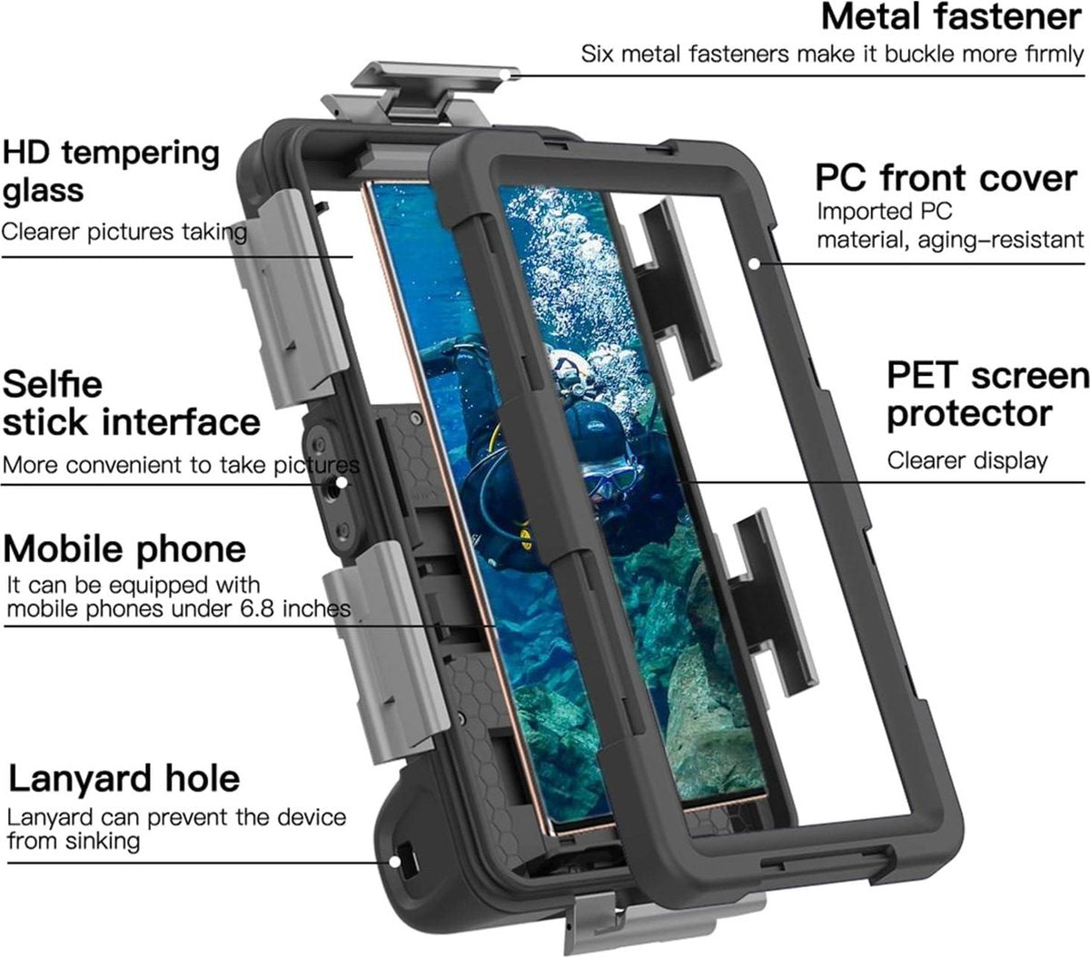 Waterdichte Telefoonhoes Universele Smartphone Duikhoes - Zwemmen Snorkelen Onderwater - iPhone 14 Pro Max 13 11 Samsung S23 Ultra S22 S9 Huawei Google OnePlus Xiaomi Motorola - Zwart/Blauw