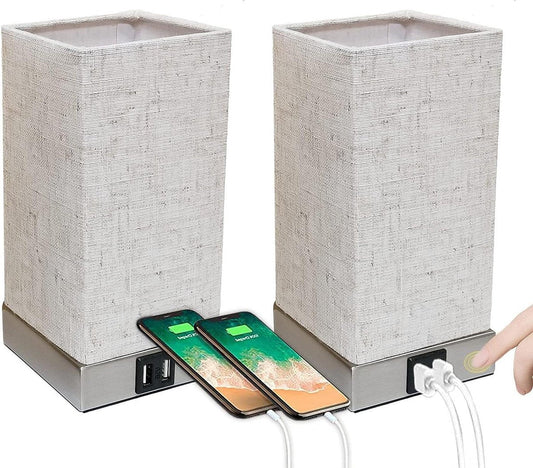 Moderne Bedlamp Touch Dimbare Vintage met USB-aansluitingen - Warm Witte Lamp - Slaapkamer Kinderkamer Beige