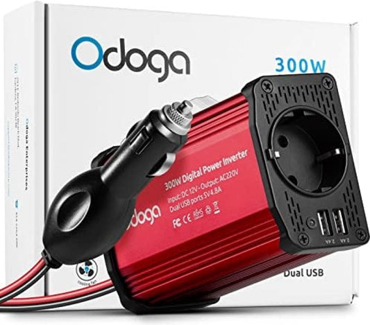 300W Car Power Inverter, 12v to 230v Voltage Converter with 2 USB Ports, Car Cigarette Lighter Plug Inverter