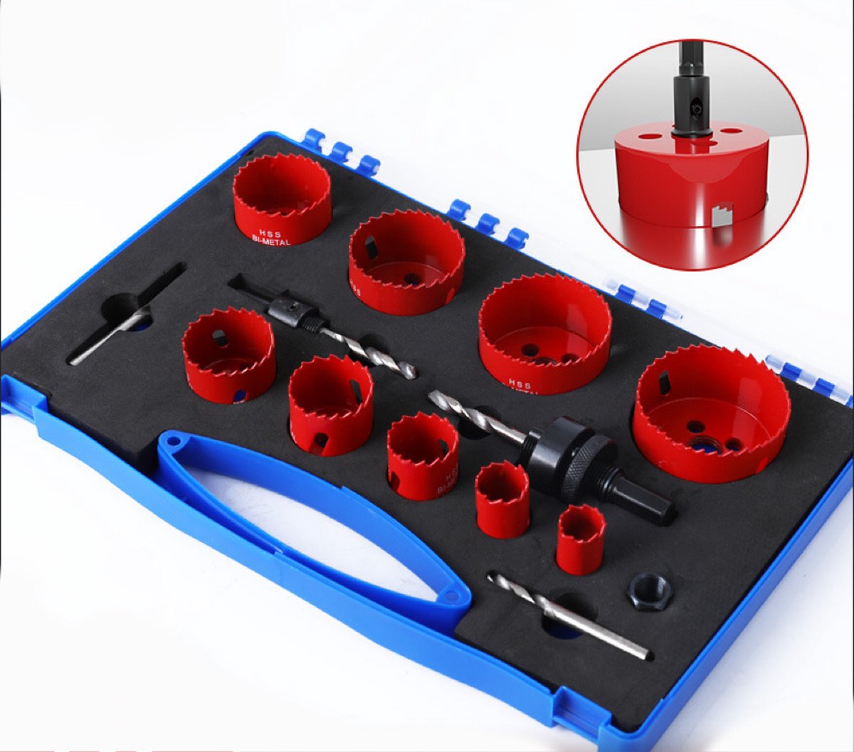 16-delige dozenboorset - Zeskant adapter - Kroonboor - Dozenboorset - Boren - Gatenboor - Gatenzaag - Centreerboor - Steen - 19mm - 22mm - 29mm - 35mm - 38mm - 44mm - 51mm - 57mm - 64mm