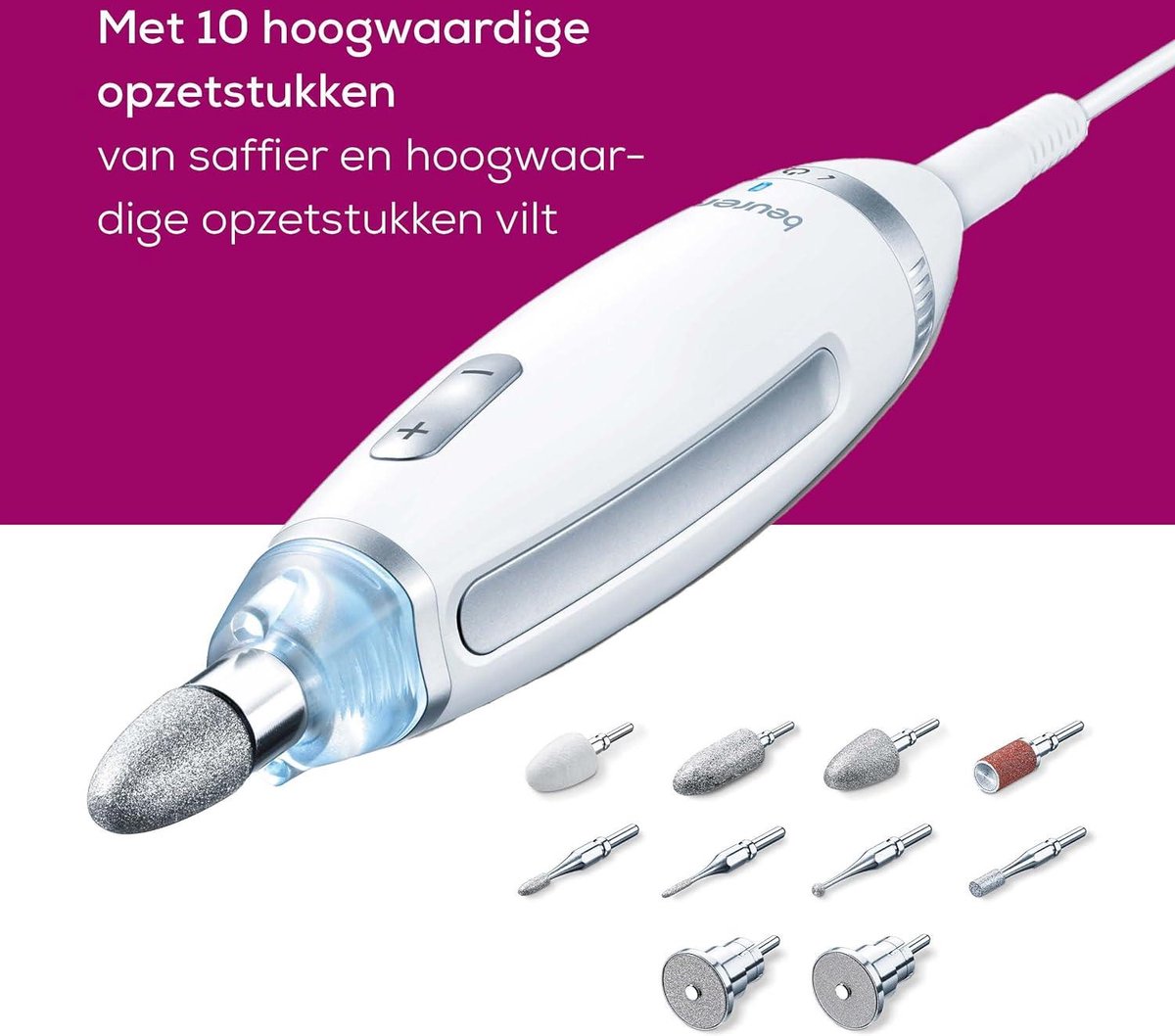 Beurer MP 62 manicure-pedicureset - elektrische nagelvijl met 10 hoogwaardige nagelverzorgingshulpstukken - LED-licht - traploze snelheidsregeling - opbergetui - html-content nodig Nagelvijl elektrisch
