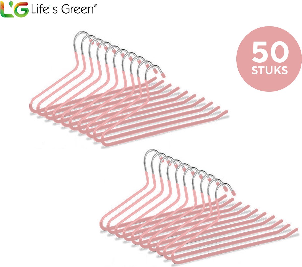 Life's Green Broekhangers met antislip – Kledinghangers – Klerenhangers – Broek- en Rokhouder - Set van 50 stuks - Roze