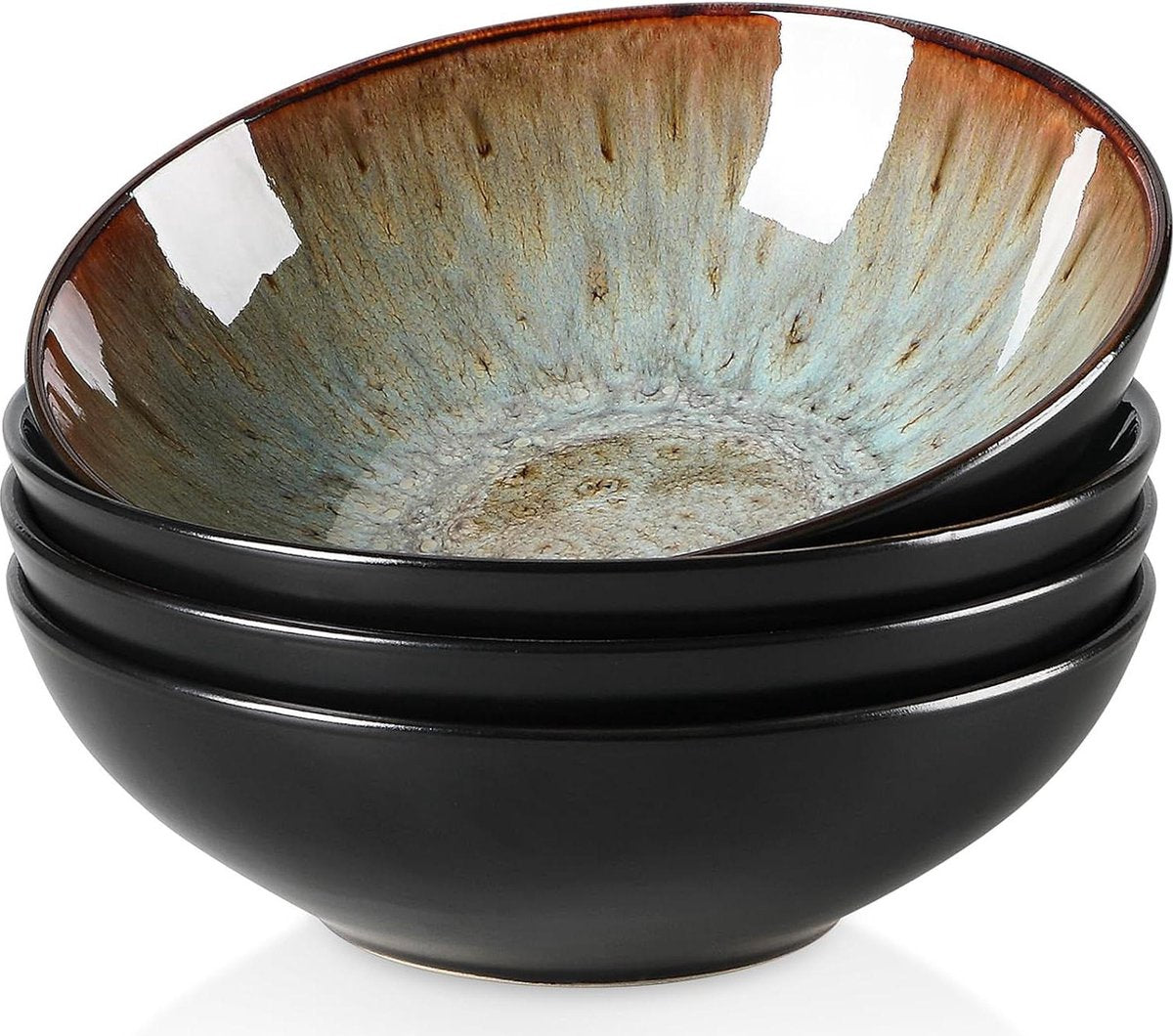 Bubble Pottery 720ml Breakfast Bowl Set of 4 - Brown Reactive Glaze - Salad-Fruit-Snack-Dessert-Soup Bowl - 17.8 x 17.8 x 5.5 cm