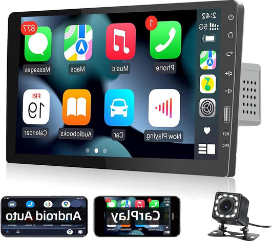 Autoradio 1 DIN 9 Inch Scherm - Compatibel met Apple Carplay en Android Auto - Bluetooth Handsfree - FM Radio - SWC Spiegellink - USB + Achteruitrijcamera Carplay scherm