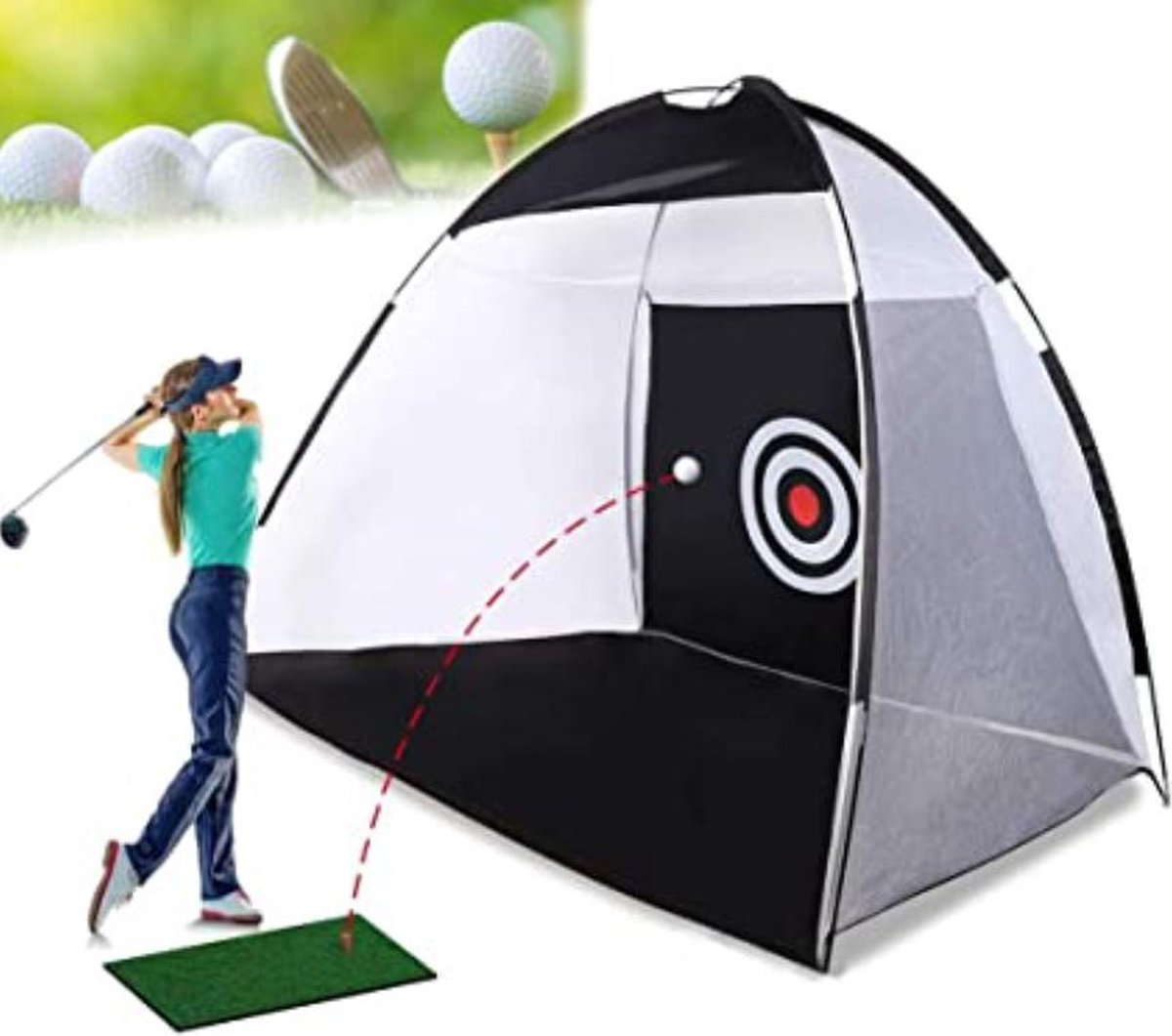Firsttee Chippingnet - 200 x 140 CM - MET opbergtas - Hoogwaardige KWALITEIT - Net - Oefennet - Chipping - Golfaccessoires - Cadeau - Golftrainingsmateriaal - Golfballen - Golfnetten - Voor in de tuin - Trainingsmaterialen - Mat - Golfnet - Golfmat