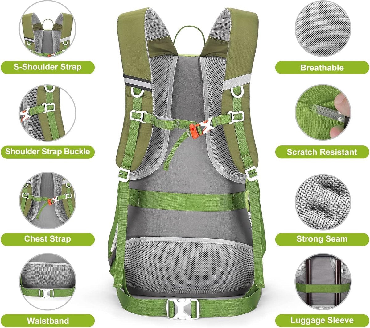 Hiking backpack, 45 litres, waterproof backpack for men and women, trekking backpack, travel backpack, outdoor backpack with reflective strips, for hiking, cycling, climbing, mountaineering and travelling