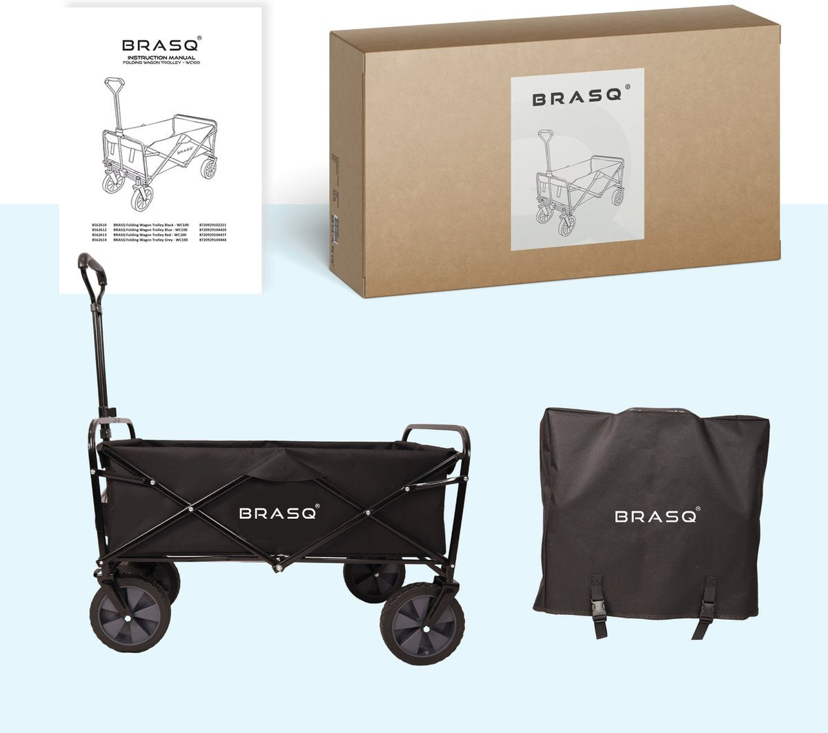 BRASQ Opvouwbare bolderkar Zwart - Bolderwagen met stevig frame - Draaibare wielen - Verstelbare hendel - 80 KG draagvermogen
