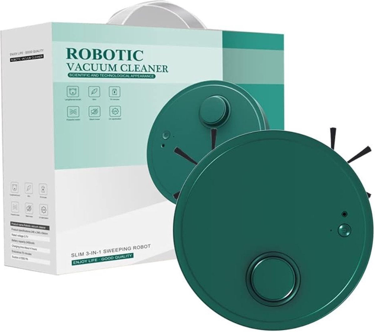 3-in-1 robotstofzuiger - met dweilfunctie - krachtige 1500 Pa zuigmodus - 200 ml stofreservoir - 6,8 cm superslank - 70 minuten werktijd - laadstation - dierenhaar