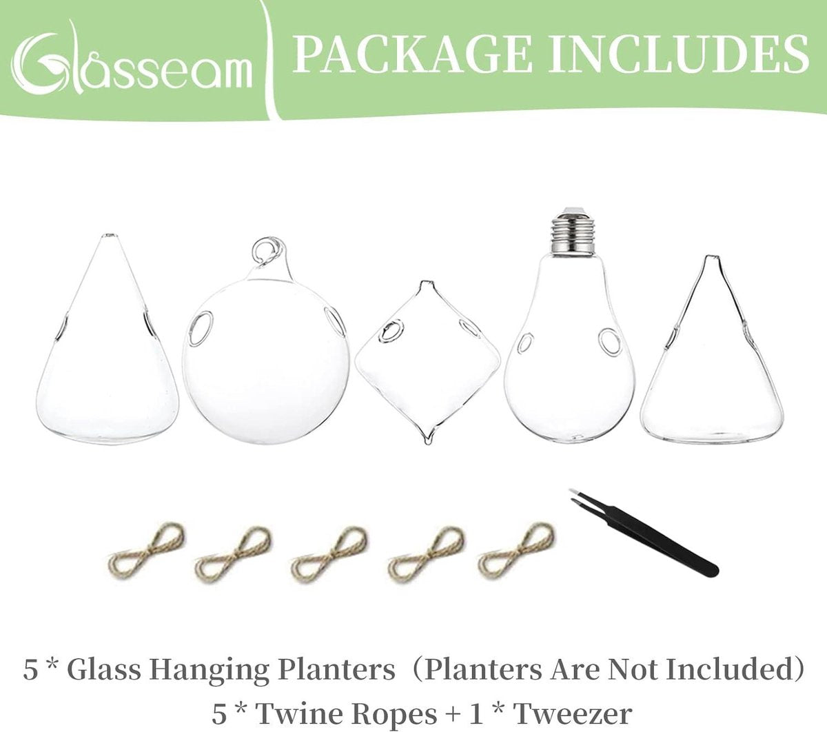 Grote Hangende Plantenbakken Water Luchtplant Succulenten Terrariumkits Kaarshouder - Binnen Buiten - 2 Gaten - 5 Stuks/Set met Touw voor Huis Tuin Balkon