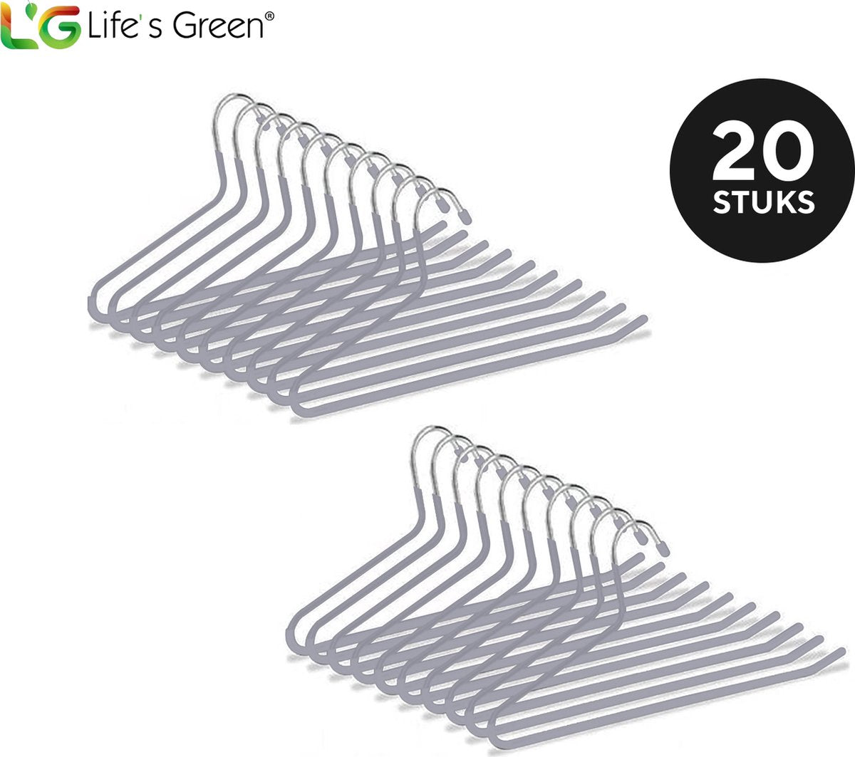 Life’s Green Broekhangers met antislip – Kledinghangers – Klerenhangers – Broek- en Rokhouder - Set van 20 stuks - Grijs
