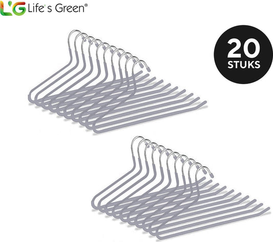 Life’s Green Broekhangers met antislip – Kledinghangers – Klerenhangers – Broek- en Rokhouder - Set van 20 stuks - Grijs
