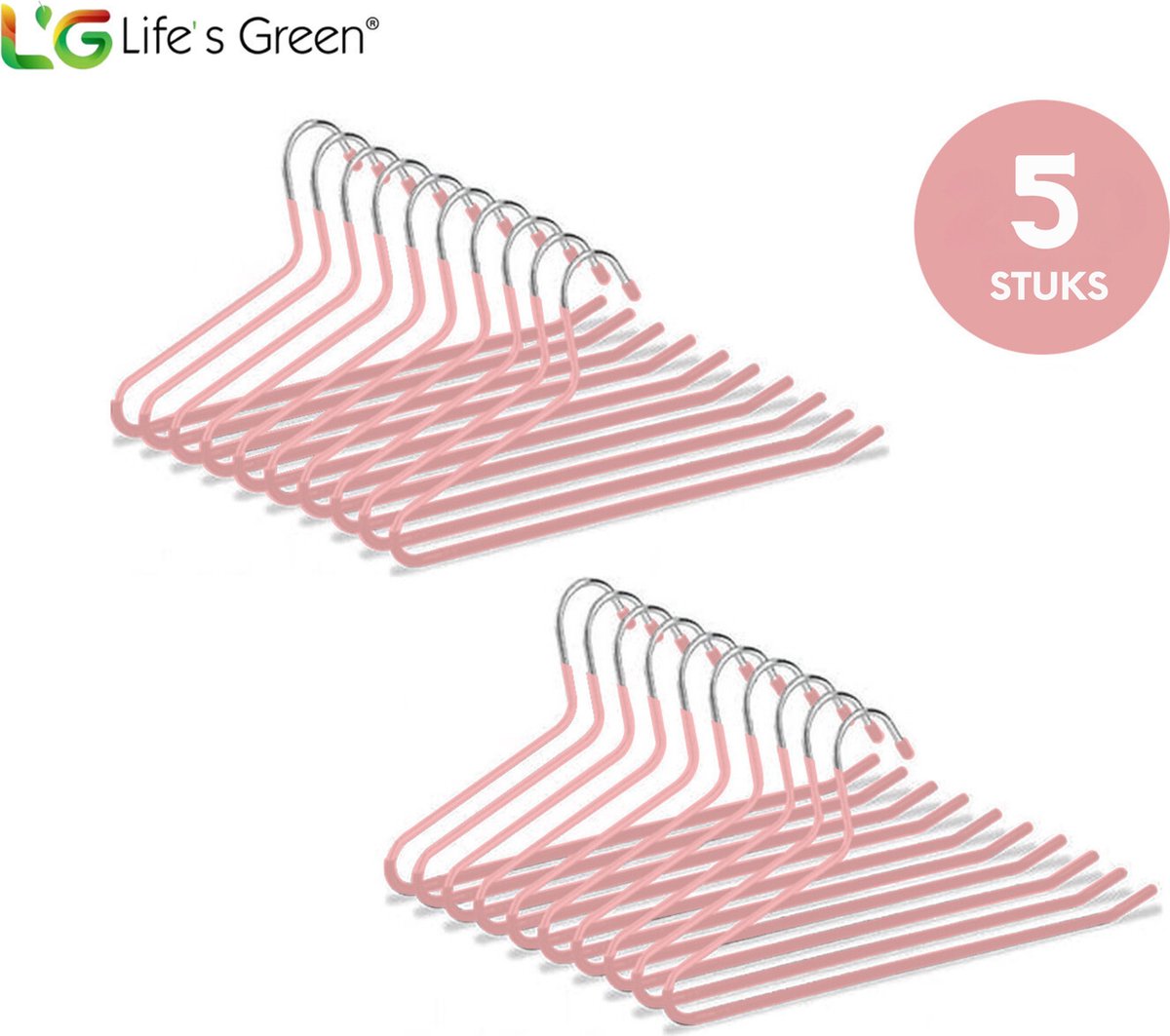 Life's Green Broekhangers met antislip – Kledinghangers – Klerenhangers – Broek en Rok Houder - Set van 5 stuks - Roze