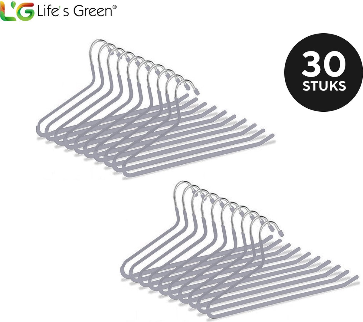 Life’s Green Broekhangers met antislip – Kledinghangers – Klerenhangers – Broek- en Rokhouder - Set van 30 stuks - Grijs