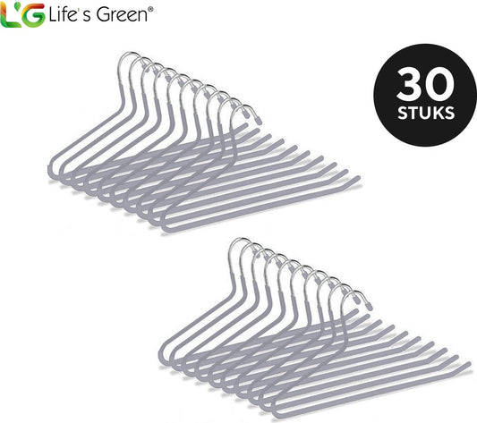 Life’s Green Broekhangers met antislip – Kledinghangers – Klerenhangers – Broek- en Rokhouder - Set van 30 stuks - Grijs