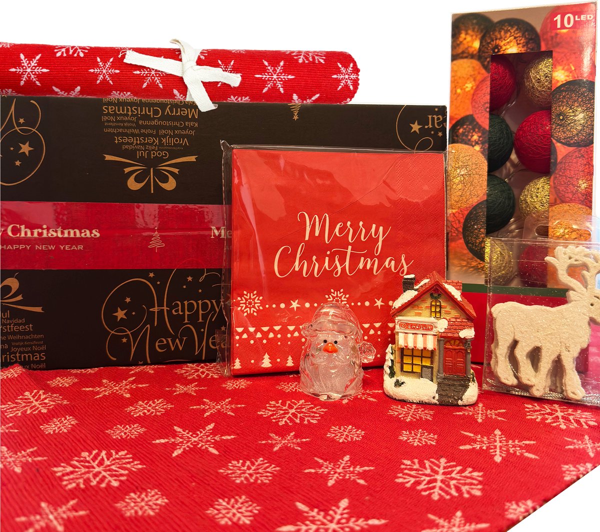 Complete Christmas Decoration Gift Set - LED Lights - Christmas House - Light Balls - Table Runner - Christmas - Gift - Christmas Box