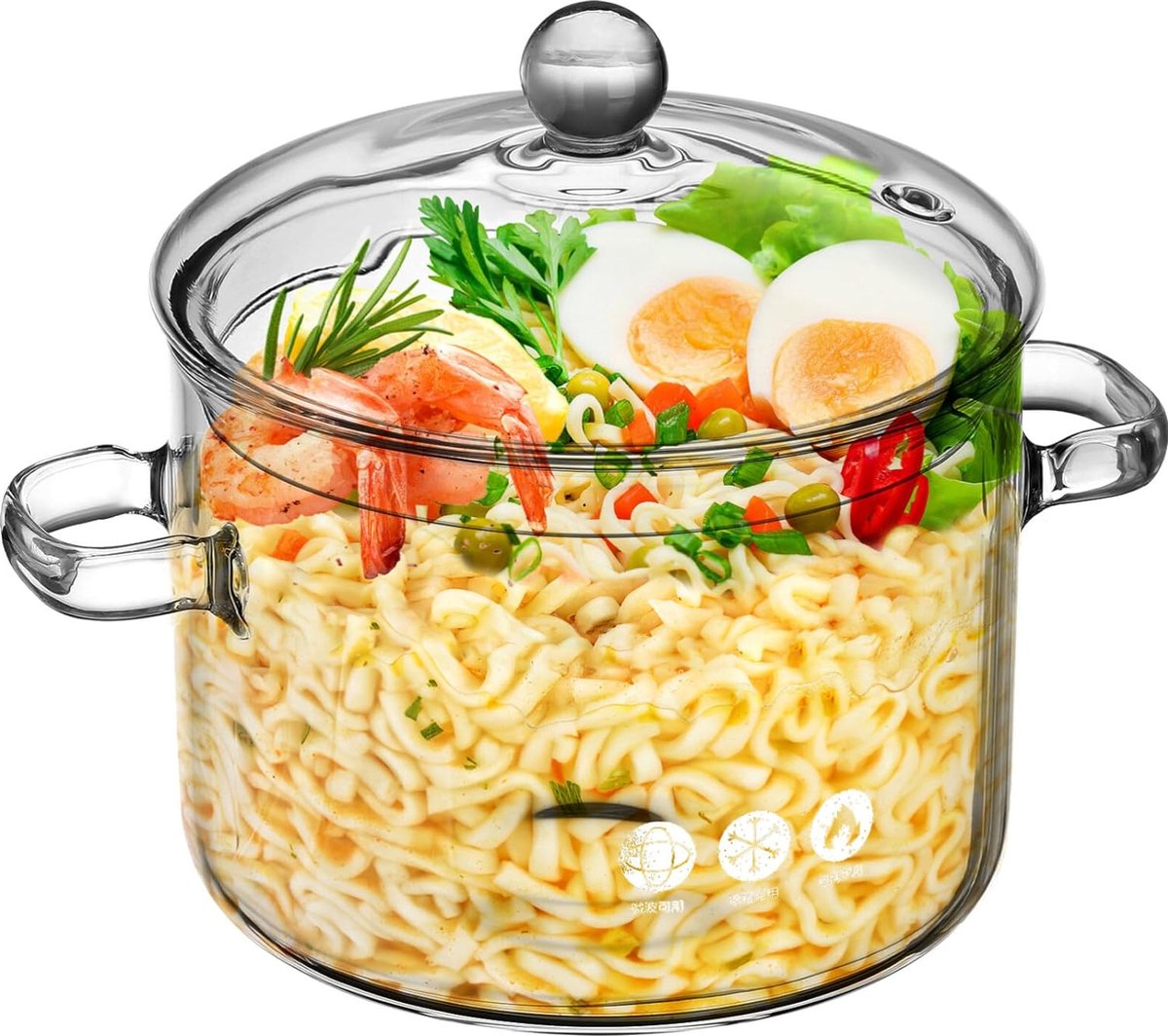 Glass saucepan, 1.9 liter, heat-resistant glass saucepan with lid, saucepan for soup, noodles and baby food