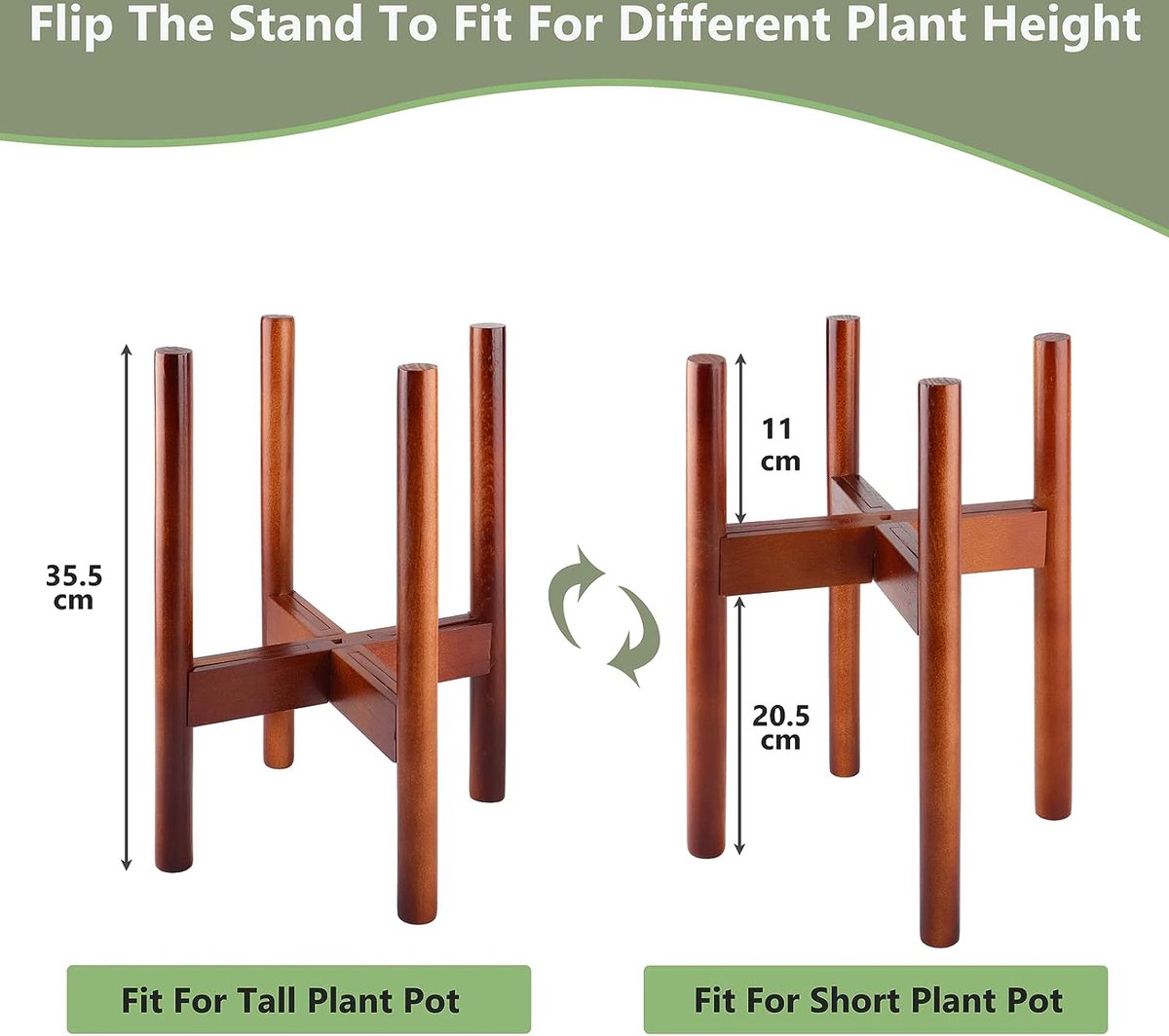 Wooden Plant Stand for Indoors, Brown Flower Pots, Plant Stool for Living Room, Bedroom, Adjustable Width for Pots up to 30 cm