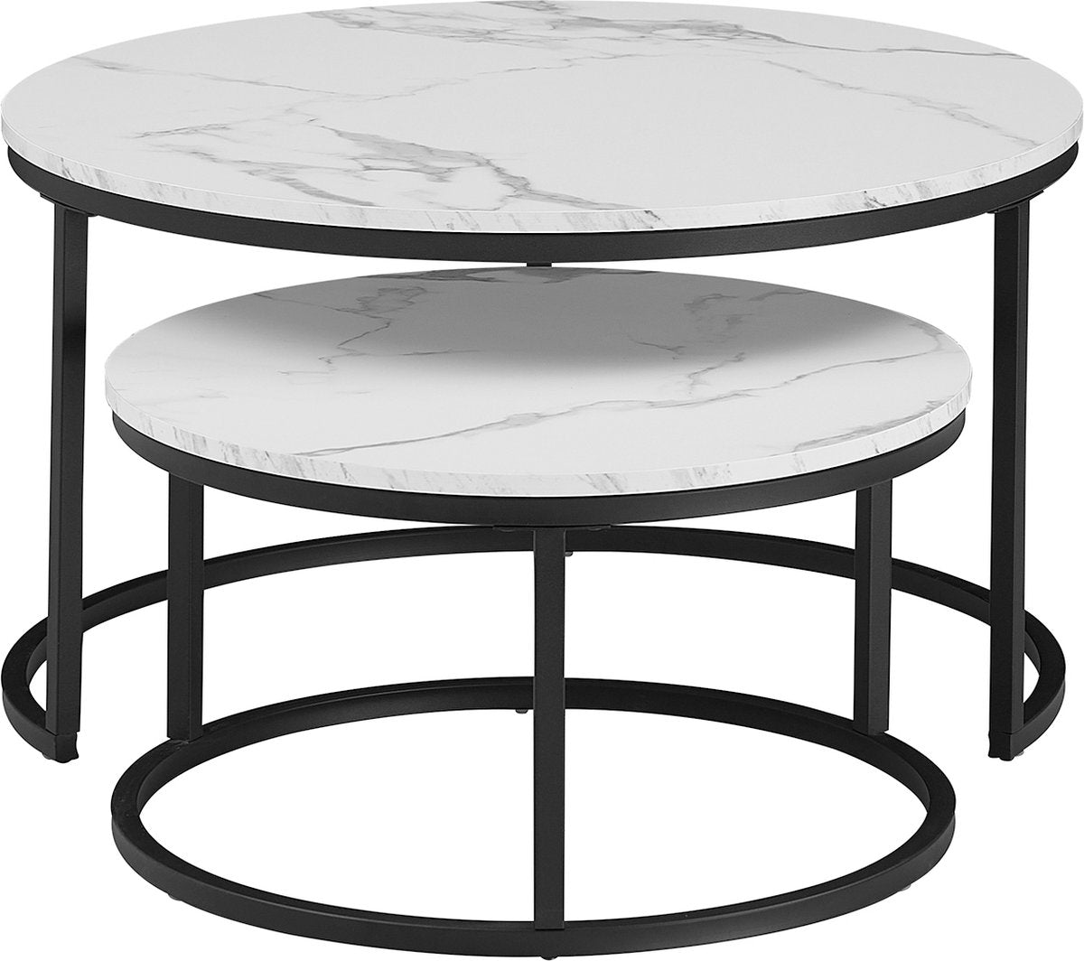 Moderne Salontafel - Set van 2 - Koffietafel - Bijzettafel - 2 Stuks - Ronde Salontafel - Wit - Marmer look - 80 en 60 cm