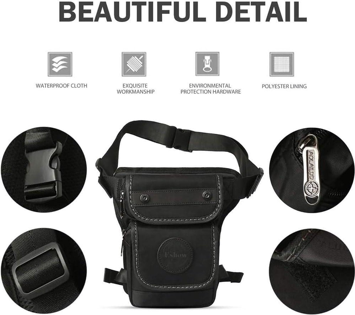 Motorfiets Beentas Heuptas voor dames en heren - licht - waterdicht - canvas - fietsen outdoor sport - zwart - Kleine Heuptas voor Wandelen