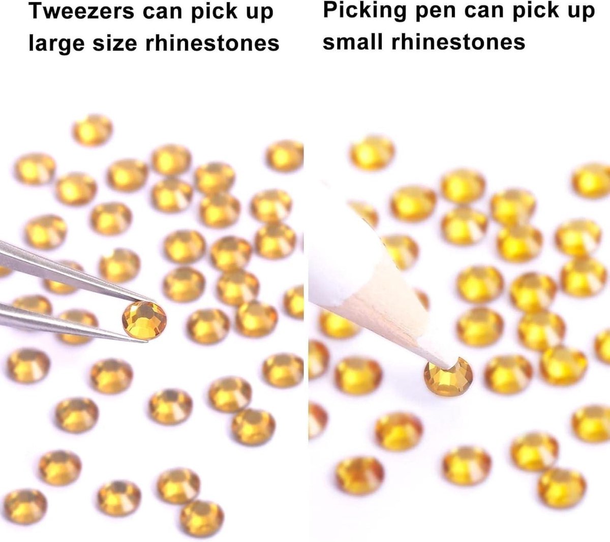 6616 stuks goudgele hotfix strass steentjes - kristalglas - edelstenen - drinkglazen - kleding - overhemden - glinsterend - platte achterkant - rond - pincet - picking-pen - set - SS6 - SS30