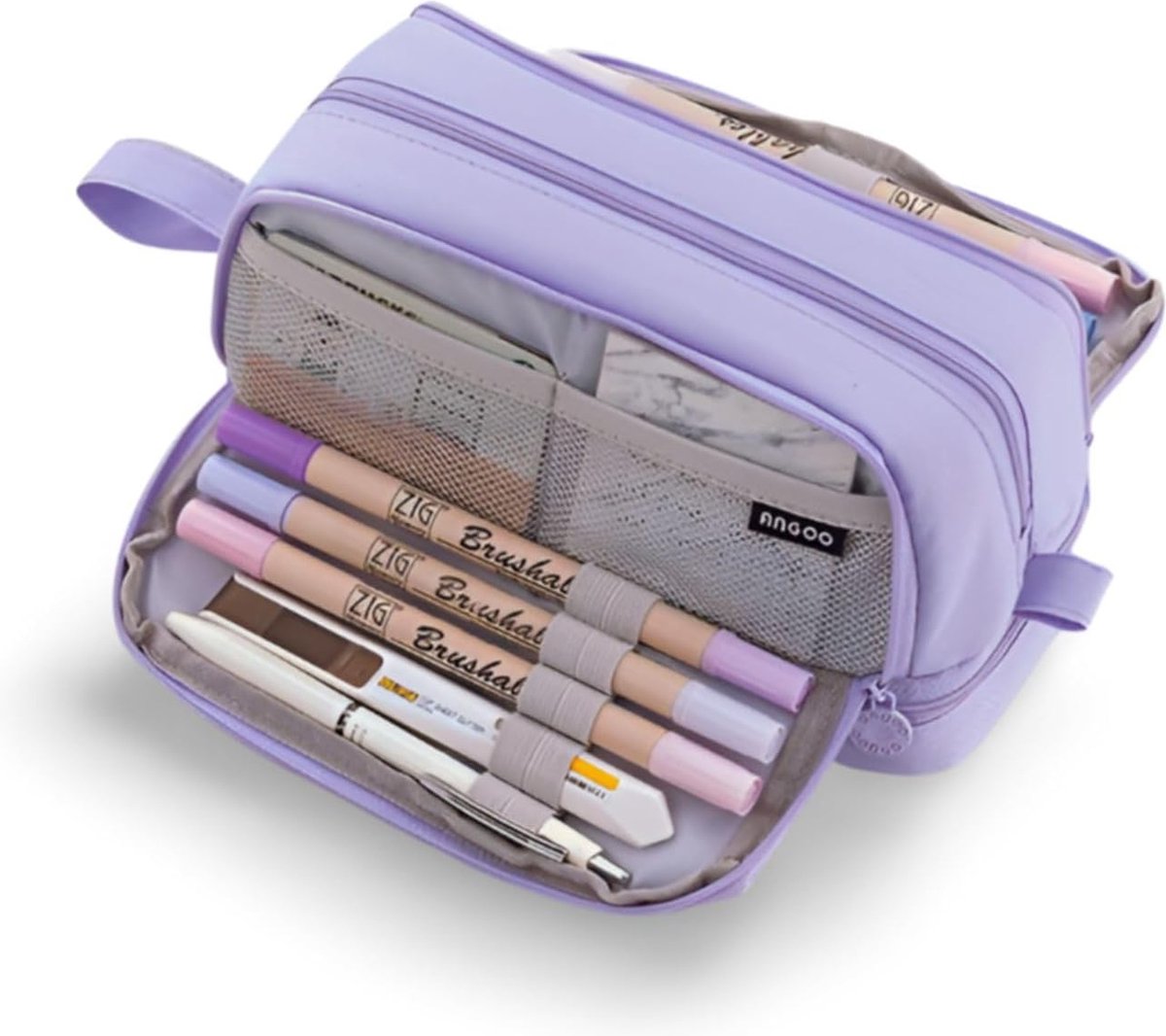 Large pencil case with 3 compartments for sorting stationery, pencil case for girls, pencil case for teenagers and pencil case, practical handheld design (purple),
