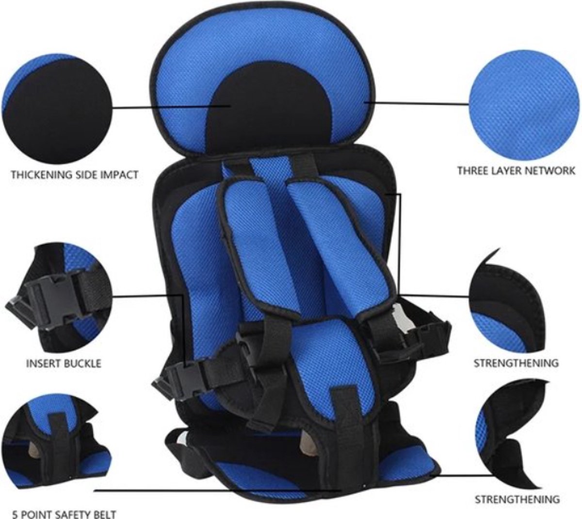 Car Seat for 3 to 6 Years – Breathable and Adjustable Safety Seat with Seat Cushion and Portable Seat Mat – Suitable for Babies and Toddlers – 56x24x36 cm