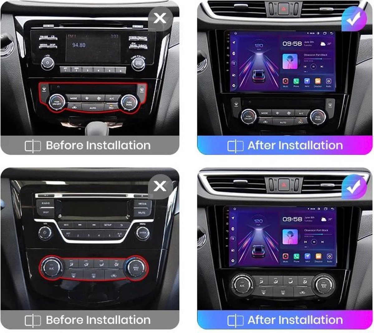 Nissan Qashqai Octa Core Android 10 navigatie 2014-2021 CarPlay Bluetooth USB 2+32GB