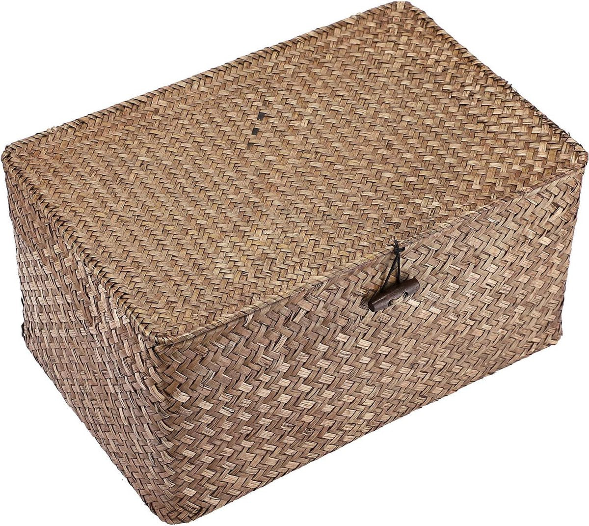 Rieten mand met deksel Sweet Living Opbergmand van zeegras voor bureau en badkamer - geweven zeegras opbergdoos planken - decoratieve mand - multifunctionele opbergmand - koffie groot Rieten mand met deksel sweet living