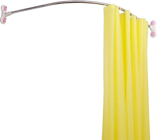 Curved Shower Curtain Rod Corner No Drilling with Suction Cups Shower Rod Bath Curtain Rails Stainless Steel, for Bathtub Shower Bathroom Dressing Room, 115.5 x 115.5