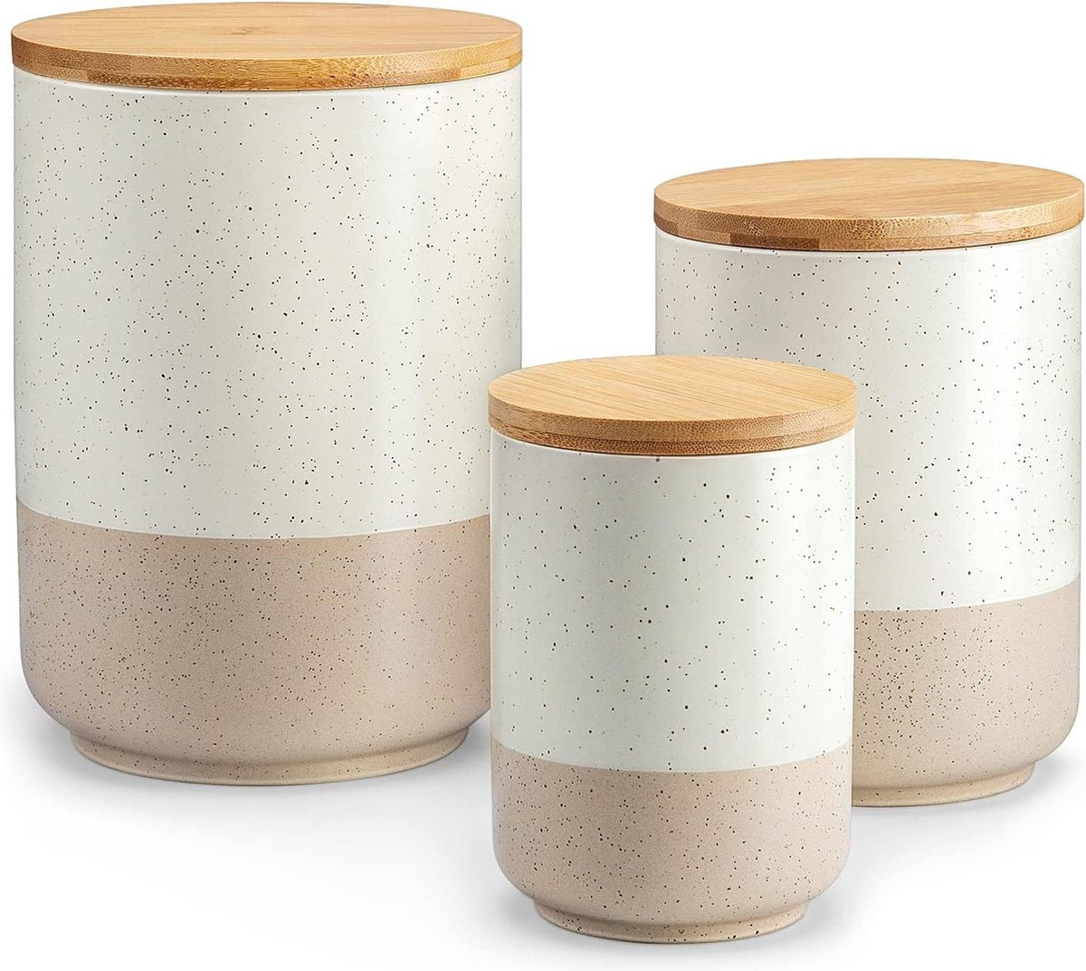 Ceramische voorraadpotten met luchtdichte deksels, opslagcontainers 2400 ml/1250 ml/600 ml, duurzame keukenopbergers voor koffie, suiker, thee, granen, meel, kruiden, beige