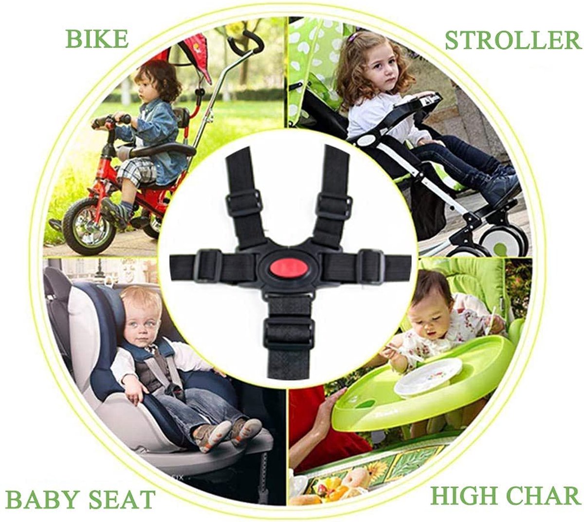 5-punts veiligheidsgordel, 5-punts gordel voor kinderstoel, universele 5-punts riem, kinderwagen, verstelbare kinderstoel, veiligheidsgordel voor kinderwagen, buggy, kinderstoel, babygordel