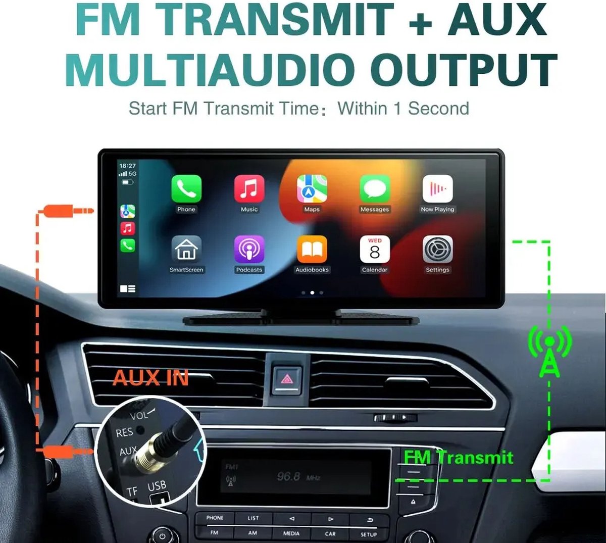 Carplay Scherm - Touchscreen - Navigatiesysteem Auto - Voor Apple & Android - Universeel - Carplay Draadloos - Multimedia Autoradio - 10,26 INCH